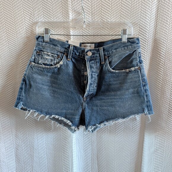 NWT Agolde Parker Denim Shorts Low Key Wash Size 27 Blue Jean Shorts cutoffs - Picture 1 of 11
